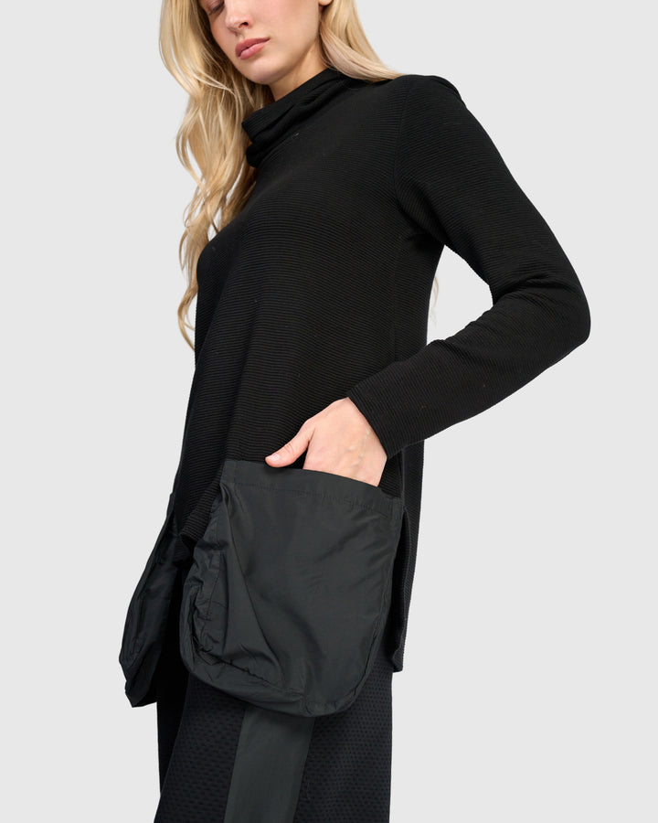 Urban Ribbed Pockets Turtleneck, Black