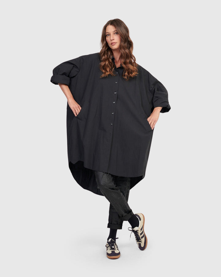 Urban Mystique Oversized Tunic Shirt, Black