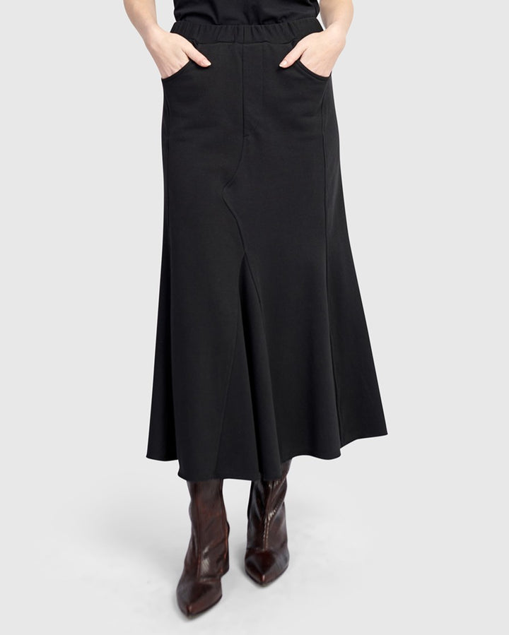Terry Pieced Maxi Skirt, Black