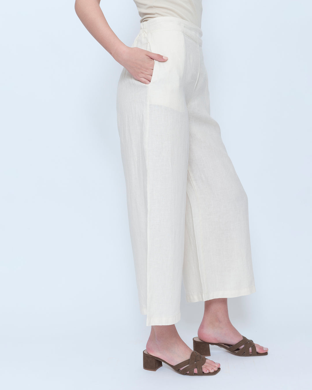 Blueberry Wide Leg Crop Pants, Ecru