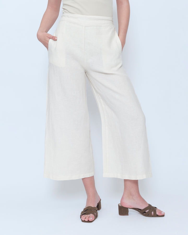 Blueberry Wide Leg Crop Pants, Ecru