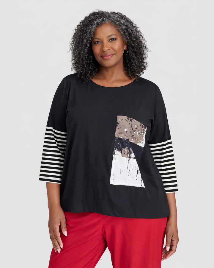 Tekbika Mode Boxy Top, Black Graphic