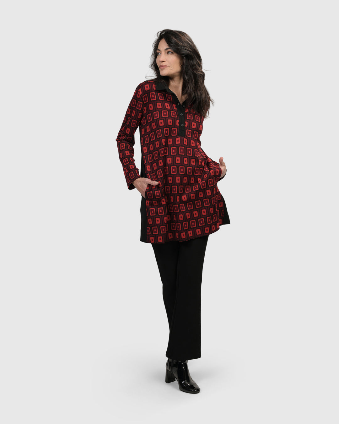 Dynamite Days Button Down Tunic, Red