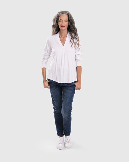 Essential V-neck Top, White
