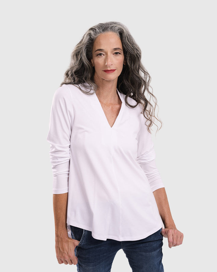 Essential V-neck Top, White