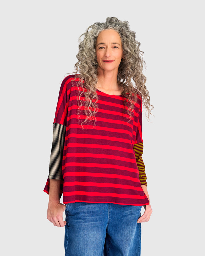 Ruby Boxy Tee, Red Stripe