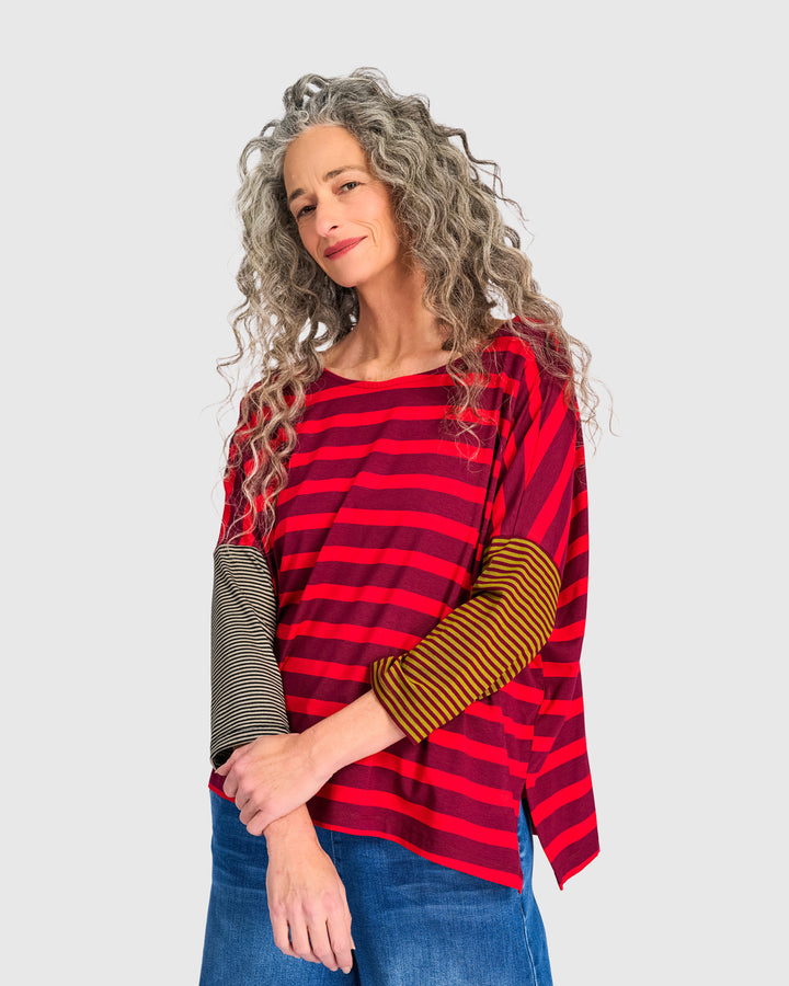 Ruby Boxy Tee, Red Stripe