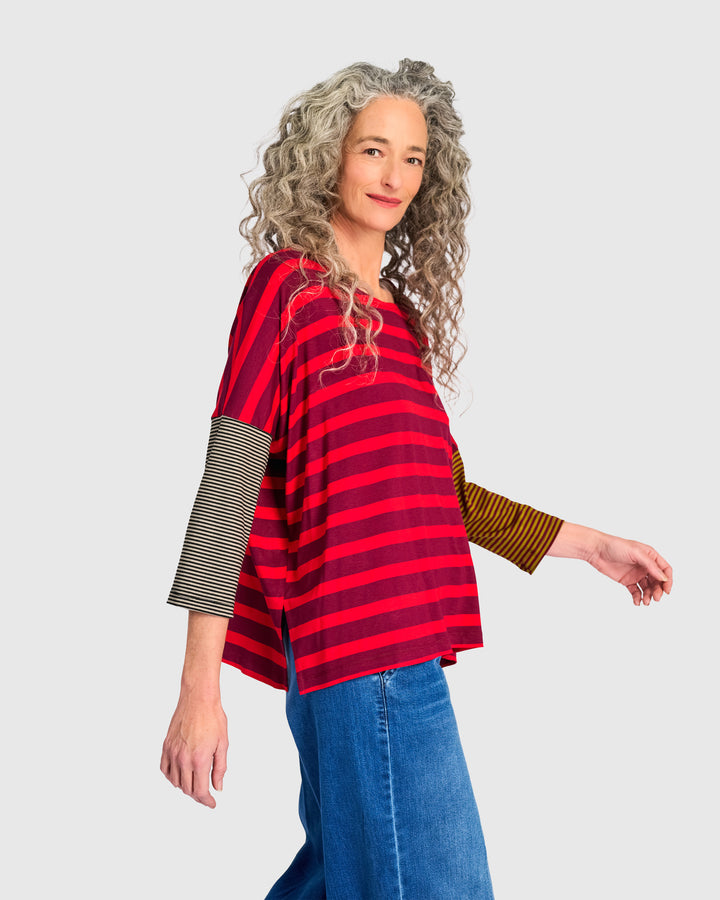 Ruby Boxy Tee, Red Stripe