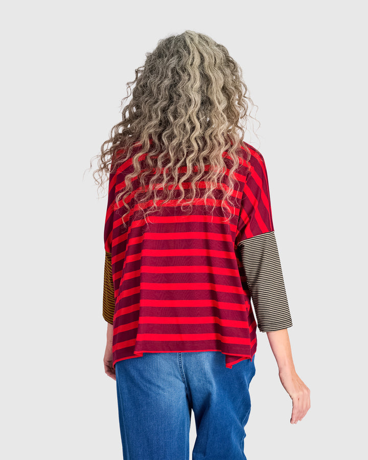 Ruby Boxy Tee, Red Stripe