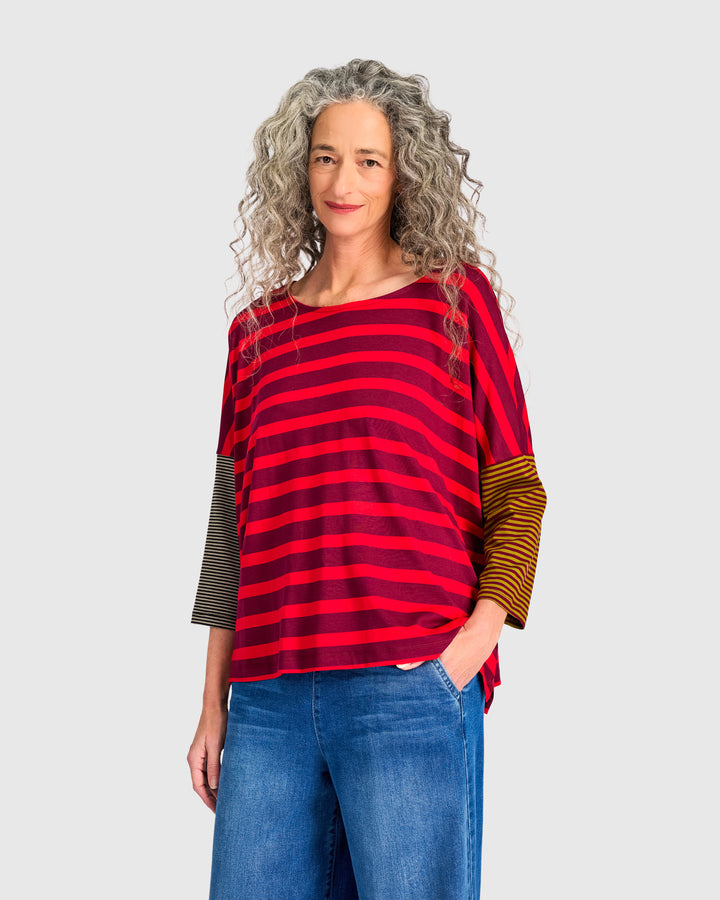 Ruby Boxy Tee, Red Stripe