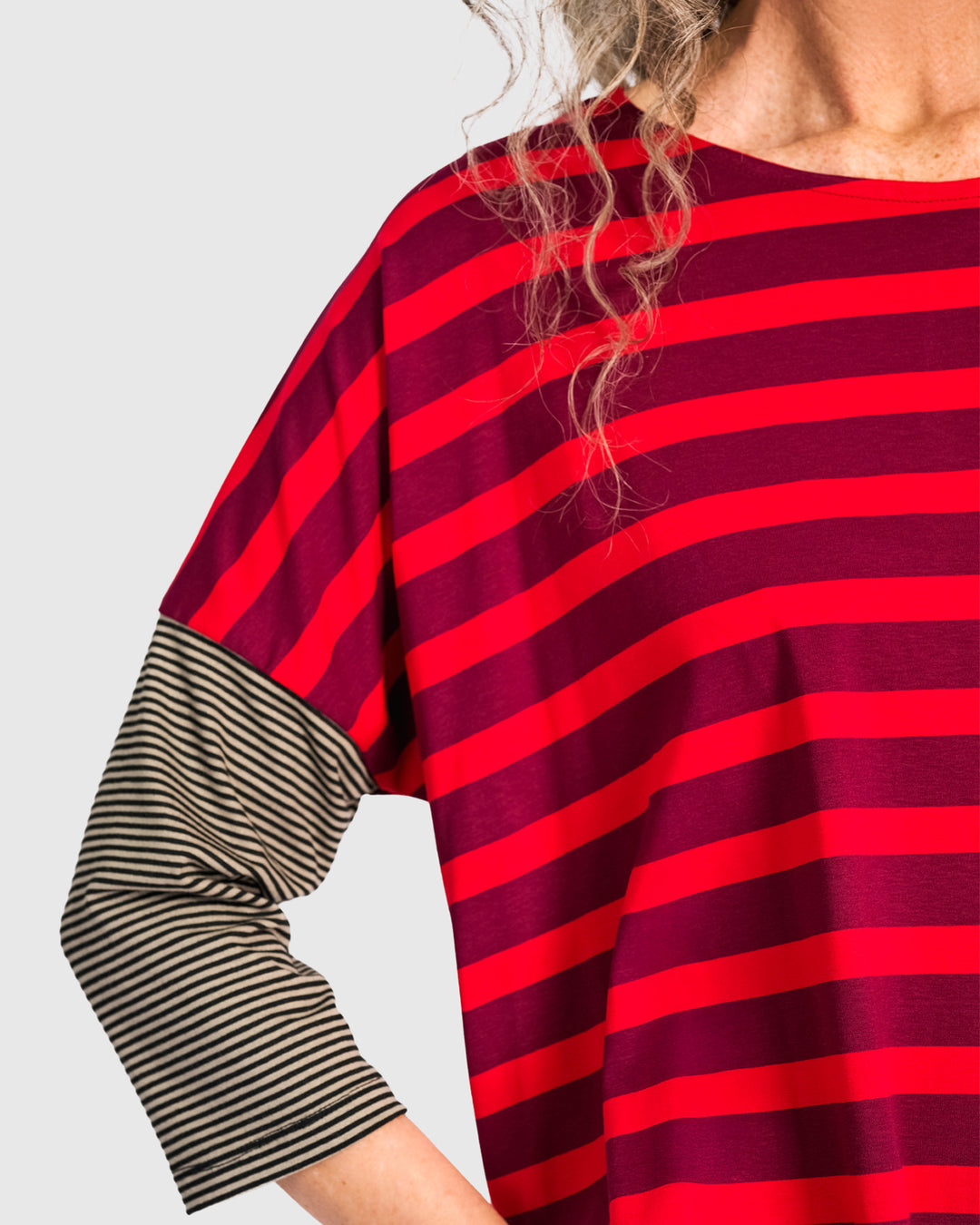 Ruby Boxy Tee, Red Stripe