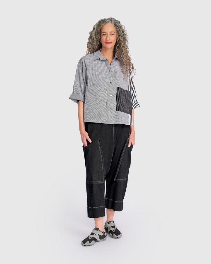 Layla Box Shirt, Black/White Stripe