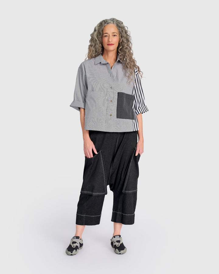 Layla Box Shirt, Black/White Stripe