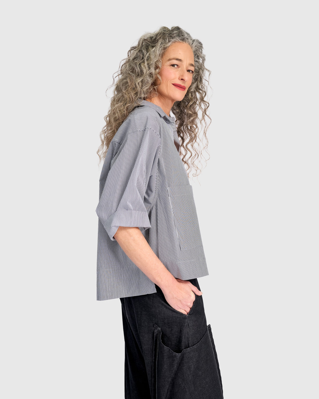 Layla Box Shirt, Black/White Stripe