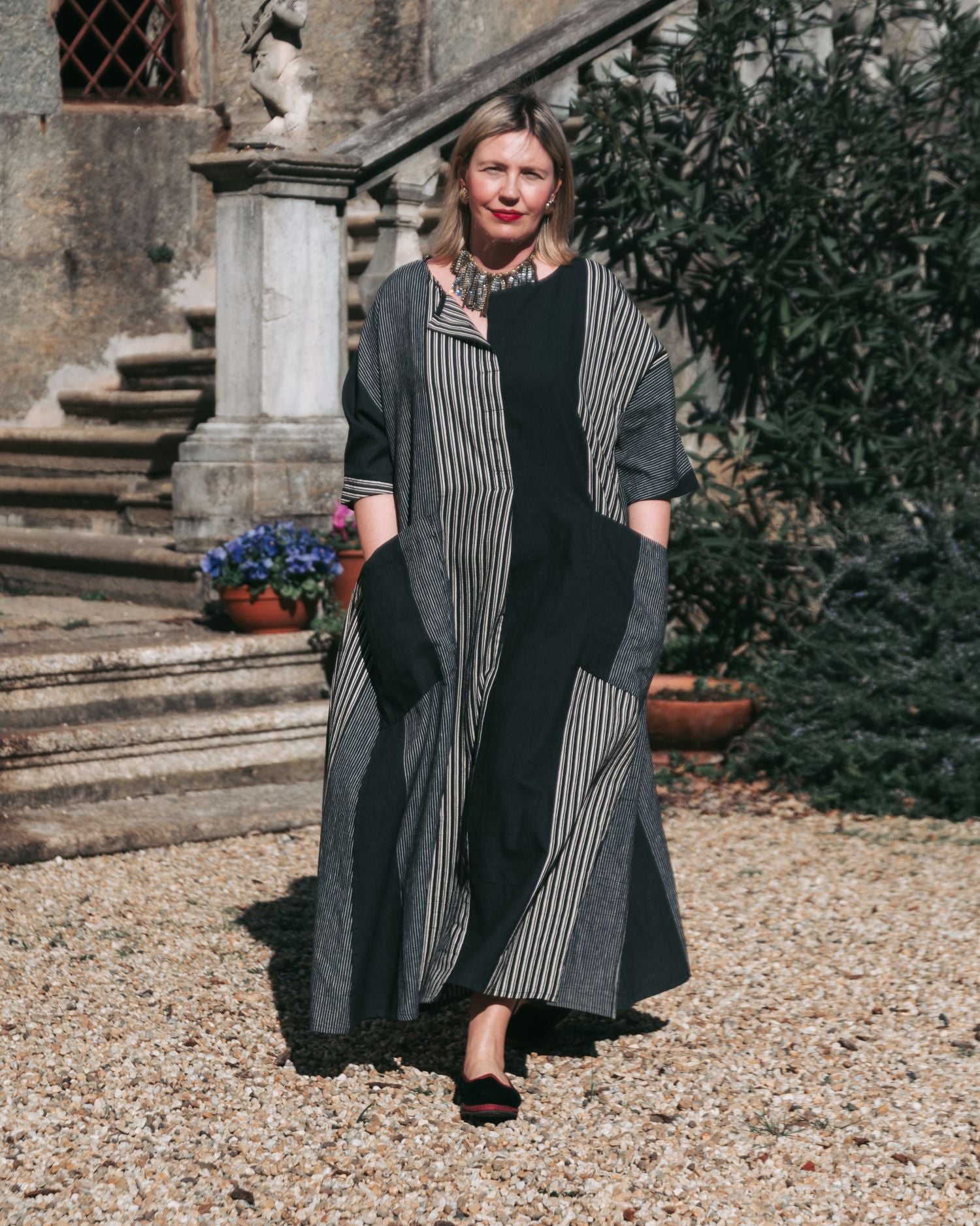 Urban Daybreak Oversized Dress, Slate Stripes – Alembika U.S.