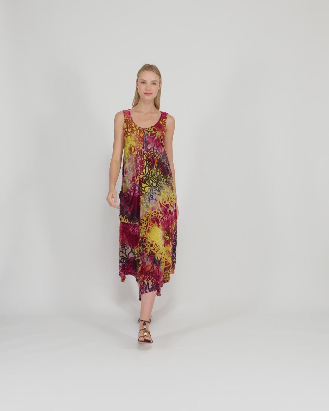 Cascade Tank Dress, Raspberry/Gold