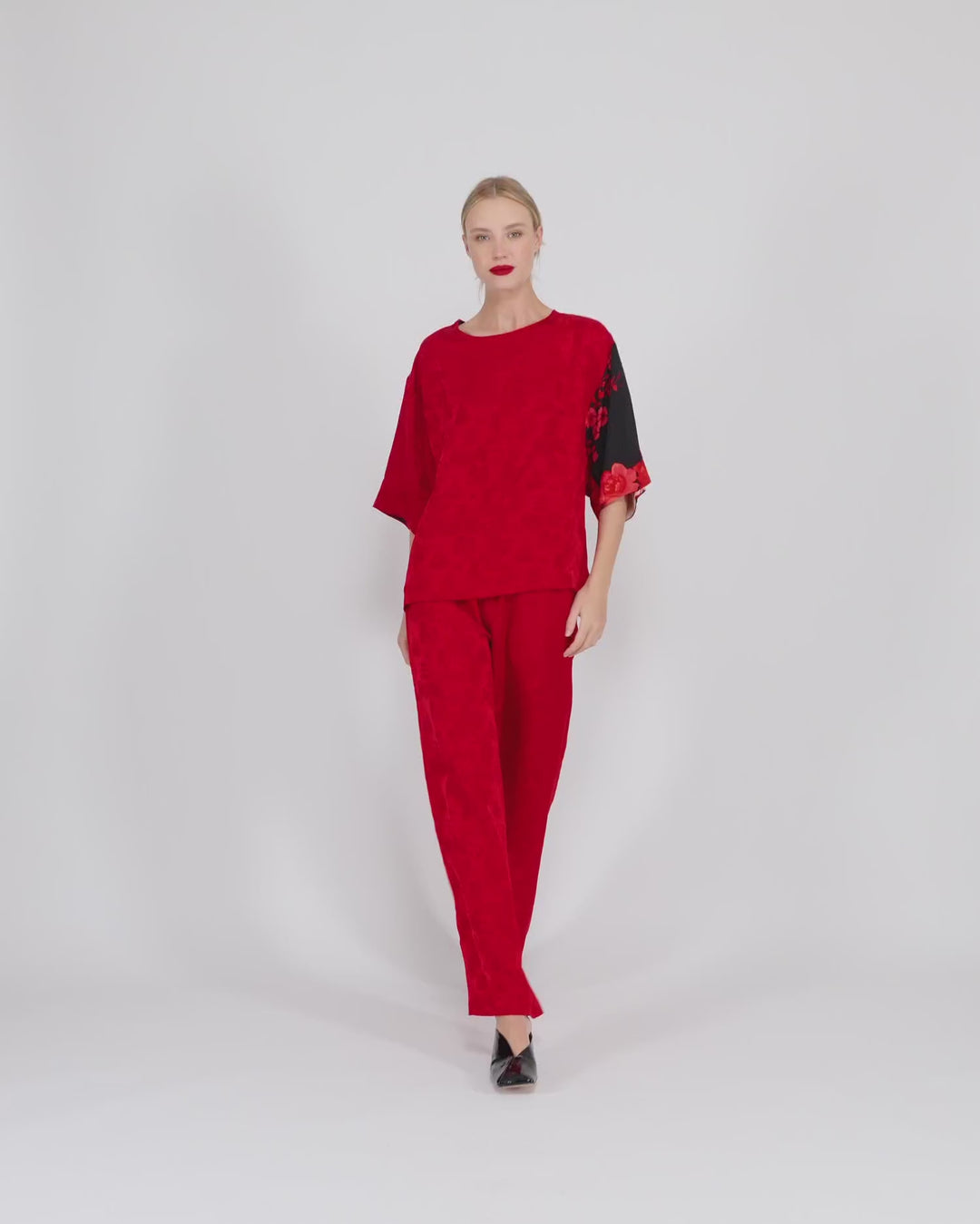 Tono Boxy Top, Red Jacquard