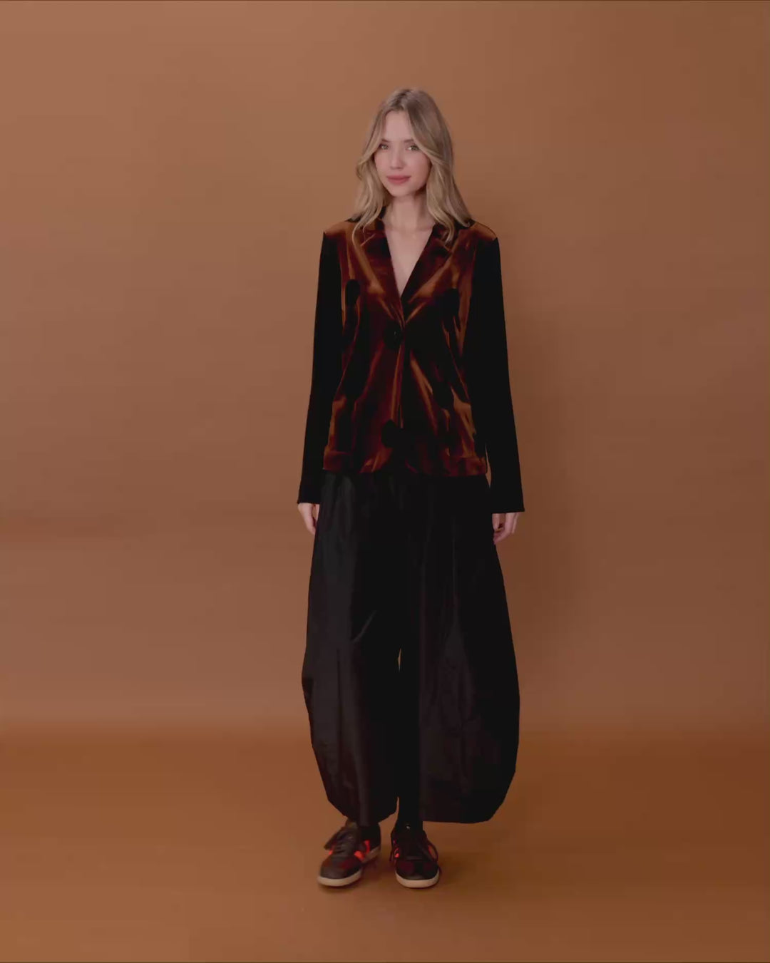 Highball Velvet Blazer, Amber/Black Dot