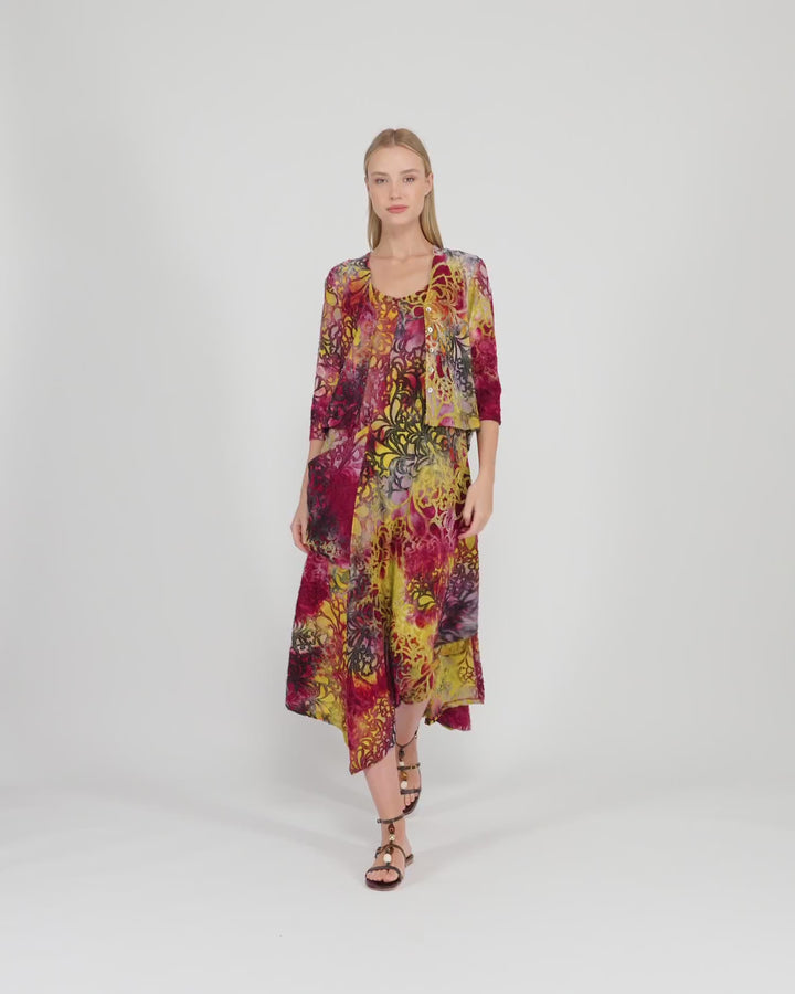 Kaleidoscope Cropped Cardigan, Raspberry/Gold