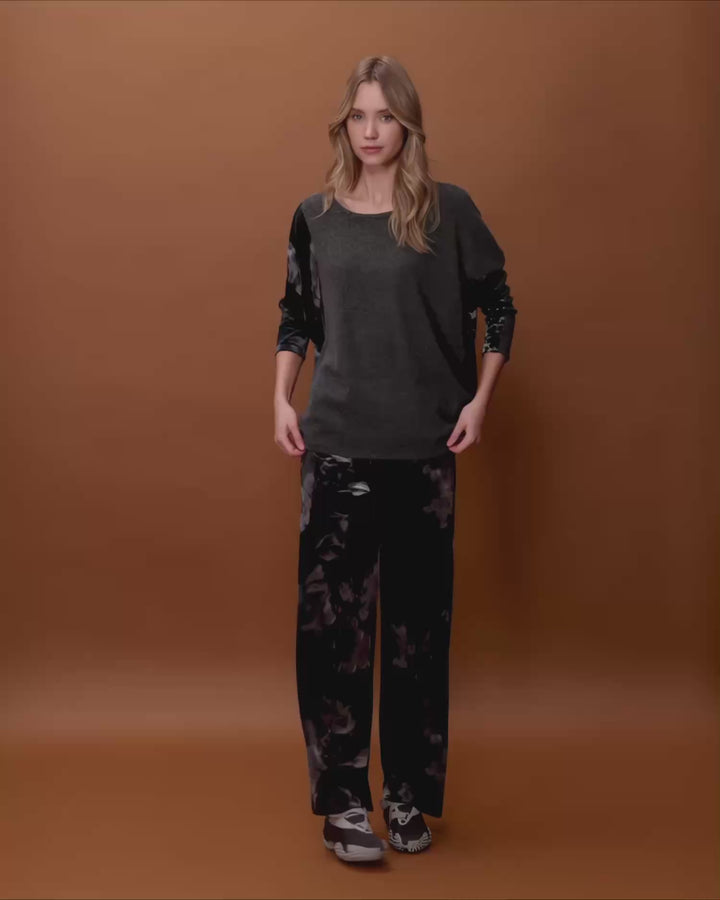 Elemi Velvet Straight Pants, Smoke Flora