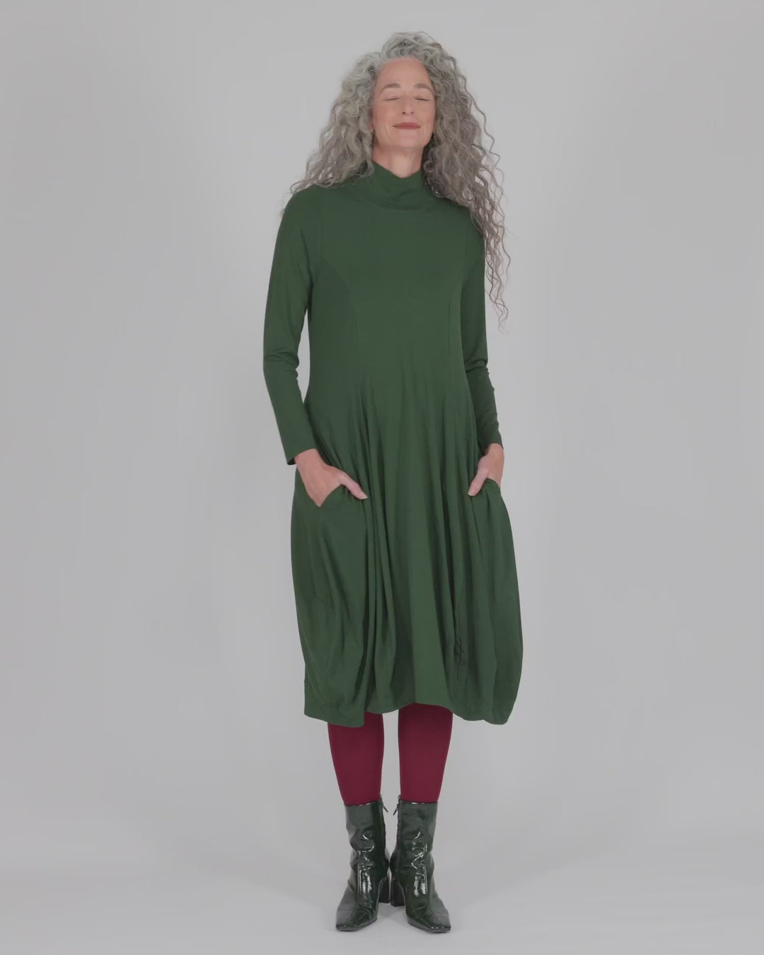 Essential Turtleneck Cocoon Dress, Jungle