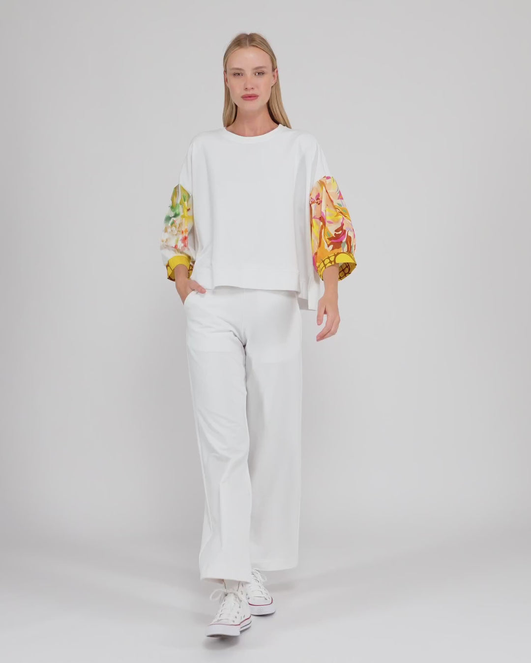 Essential Terry Straight Pants, White