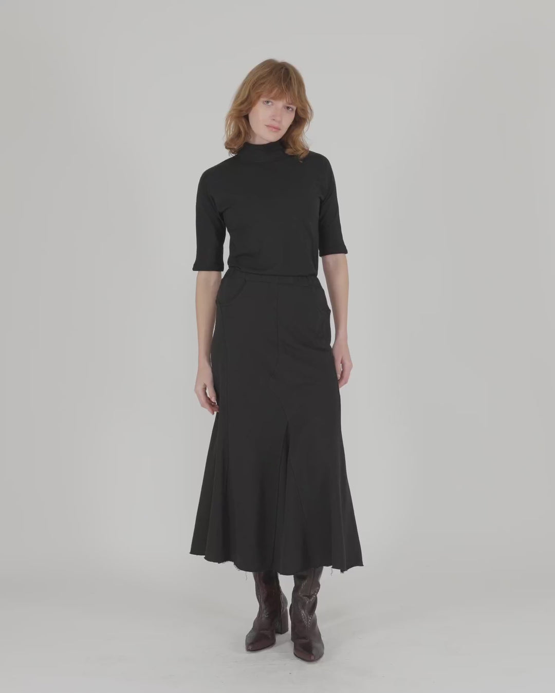 Terry Pieced Maxi Skirt, Black