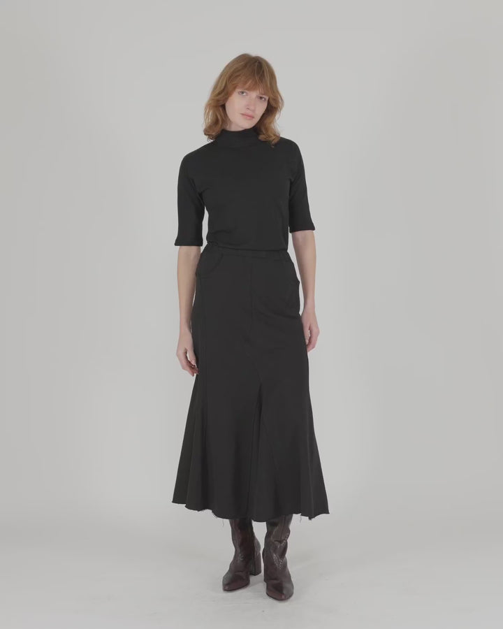 Terry Pieced Maxi Skirt, Black