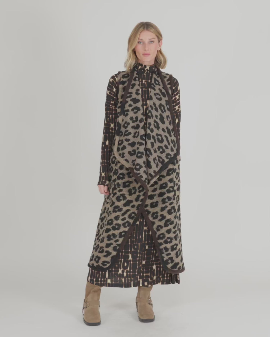 Savage Cozy Draped Vest, Leopard