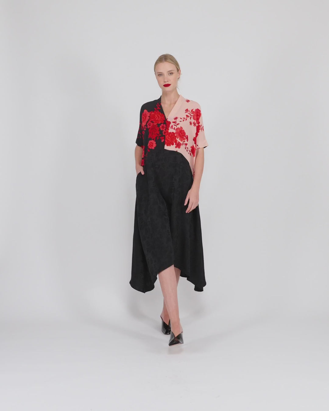 Hana A-line Dress, Black Mix