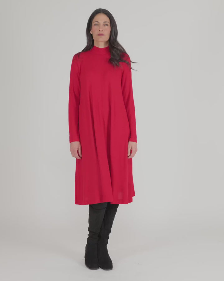 Soft Knit A-line Dress, Red