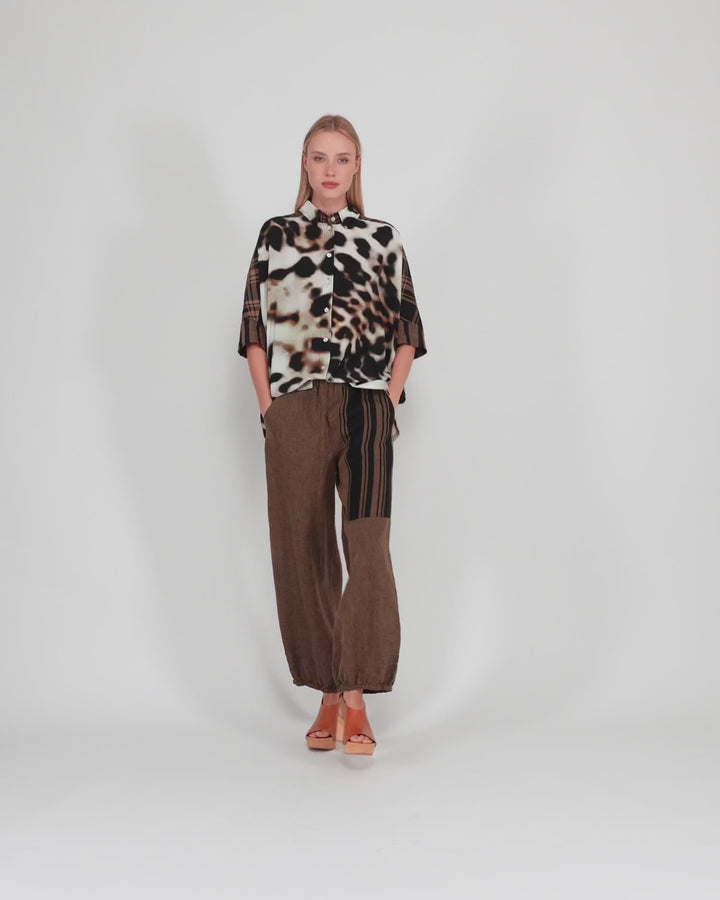 Linen Lantern Pants, Sepia