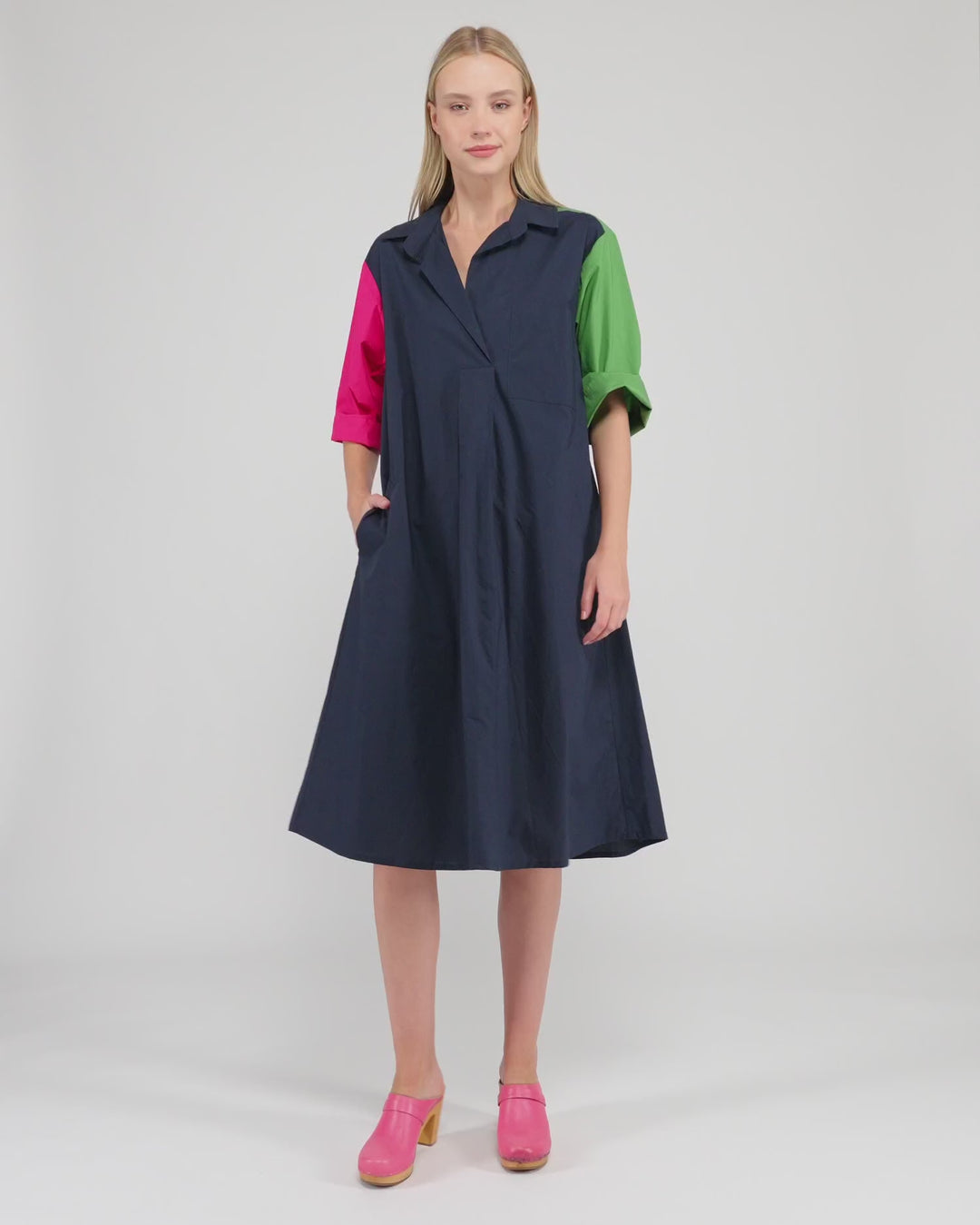 Splash Popover Dress, Navy Multi