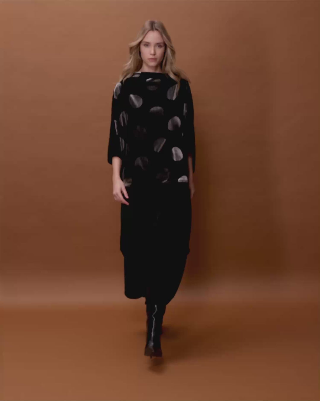 Everyday Velvet Funnel Pullover Top, Black/Silver Dot