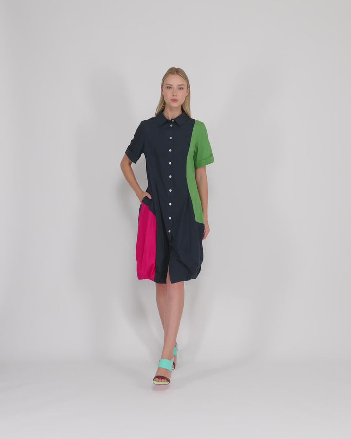 Barb Cotton Shirtdress, Navy Multi