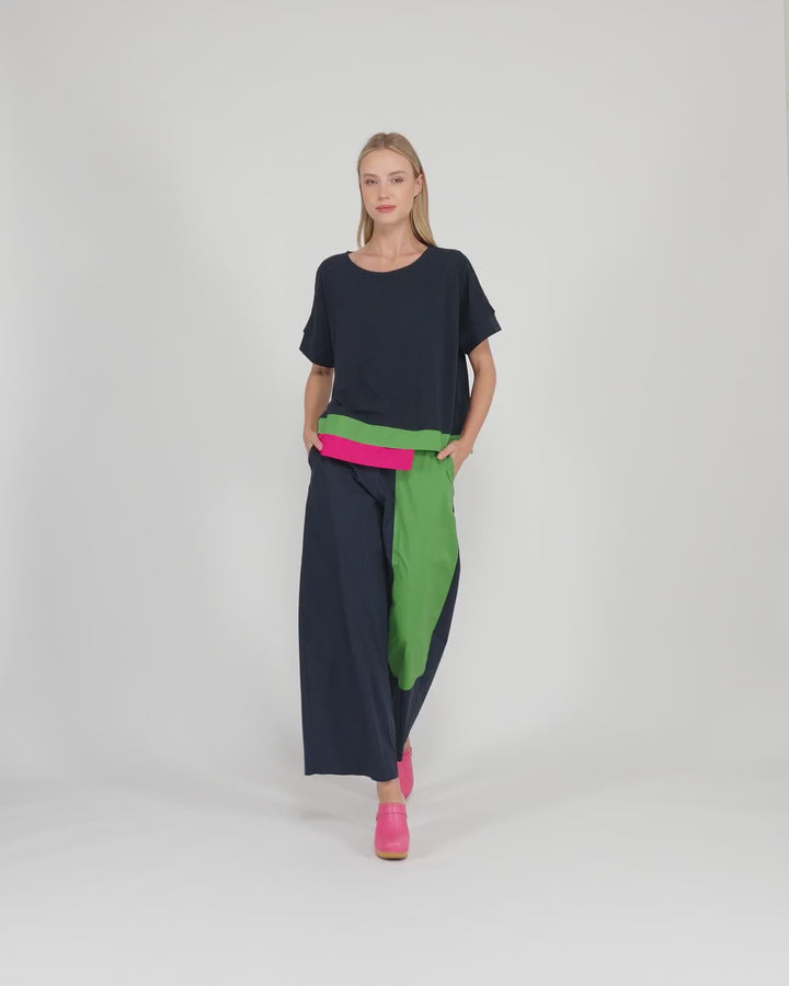 Cabana Wide Leg Pants, Navy Multi