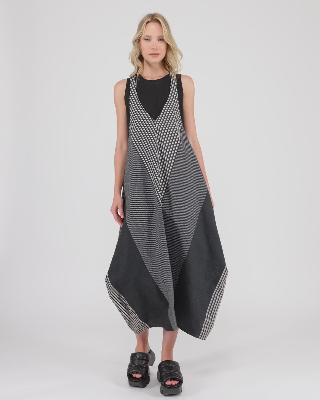 Urban Roaming Sleeveless Dress, Slate Stripes