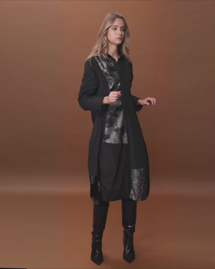 Parlour Swish Shirtdress, Black/Silver
