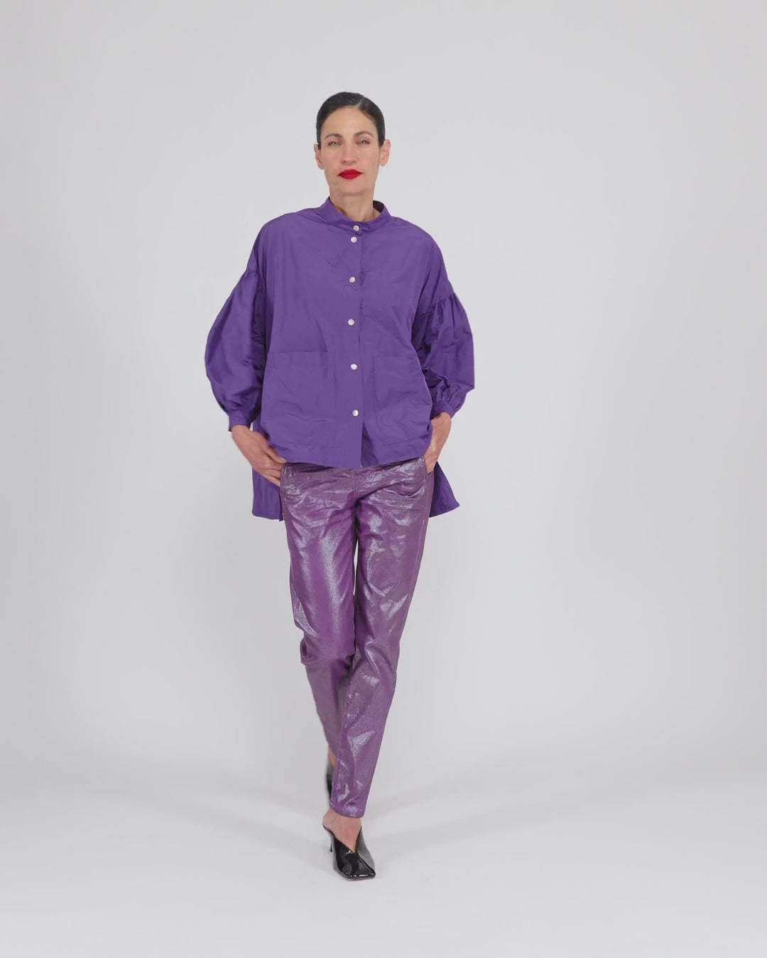 Essential Taffeta Puff Shirt, Amethyst