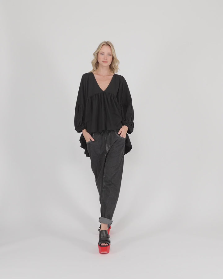 Urban Trapeze Puff Top, Black