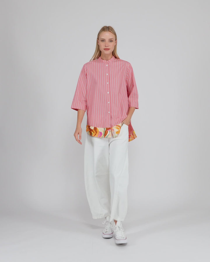 Jasmine Collarless Shirt, Blush