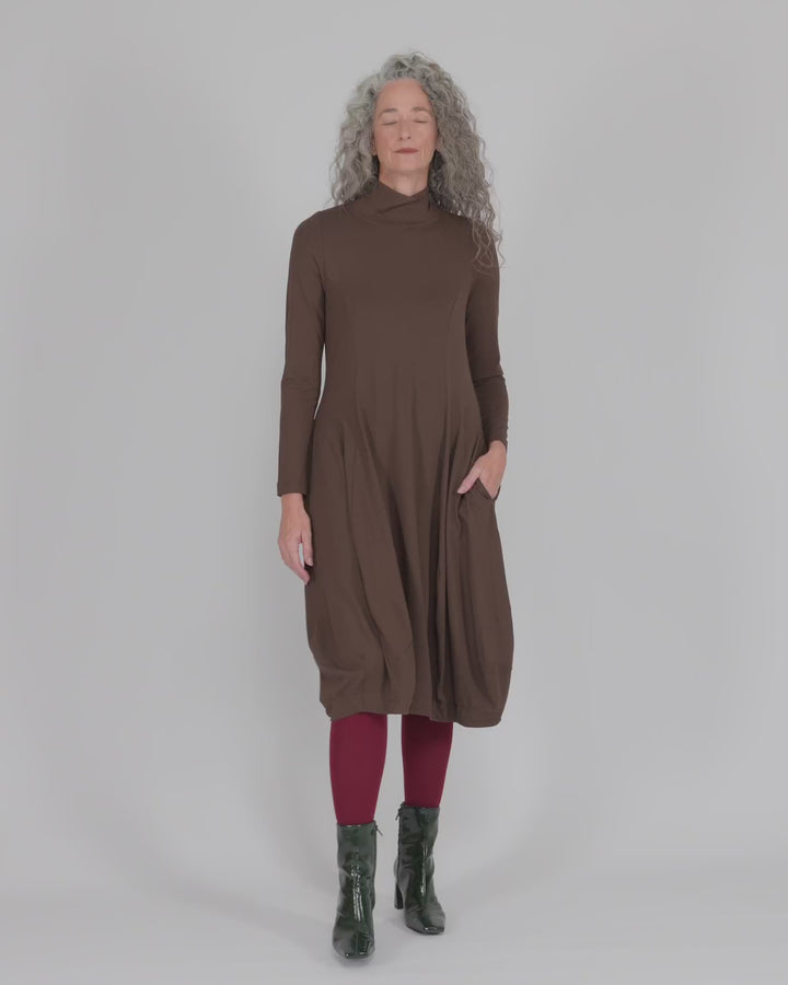 Essential Turtleneck Cocoon Dress, Umber