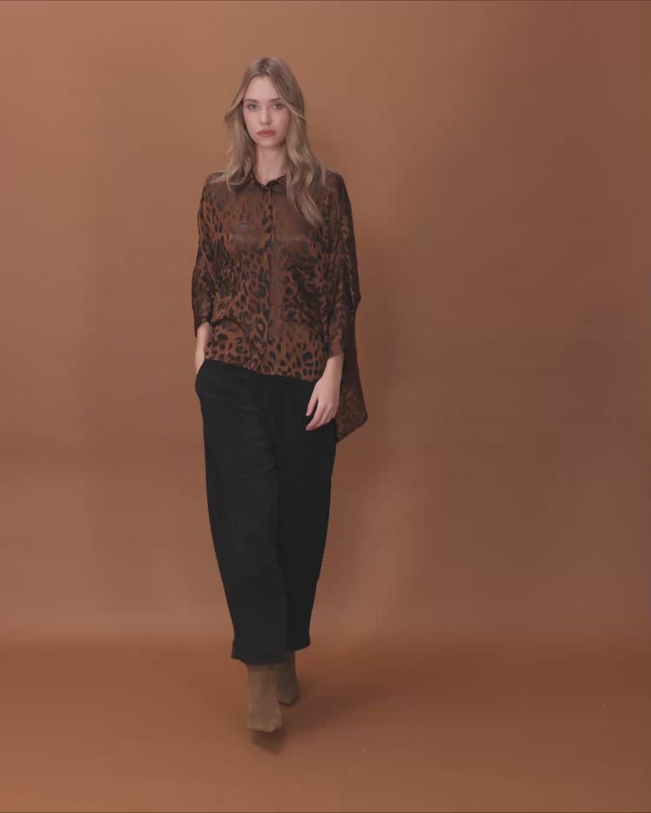 Bodhi Draped Blouse, Cognac Leopard