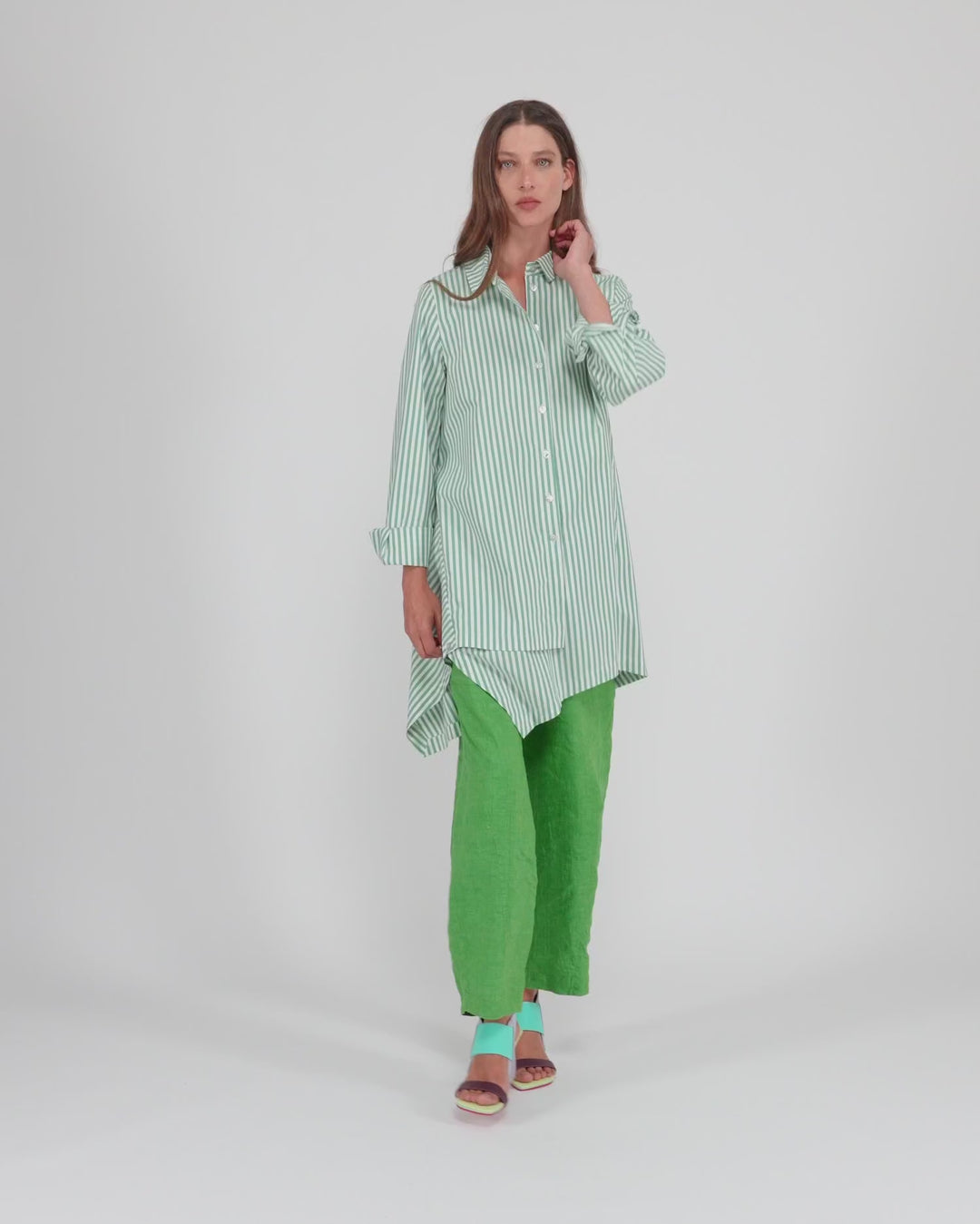 Julep Tunic Shirt, Green/White Stripe