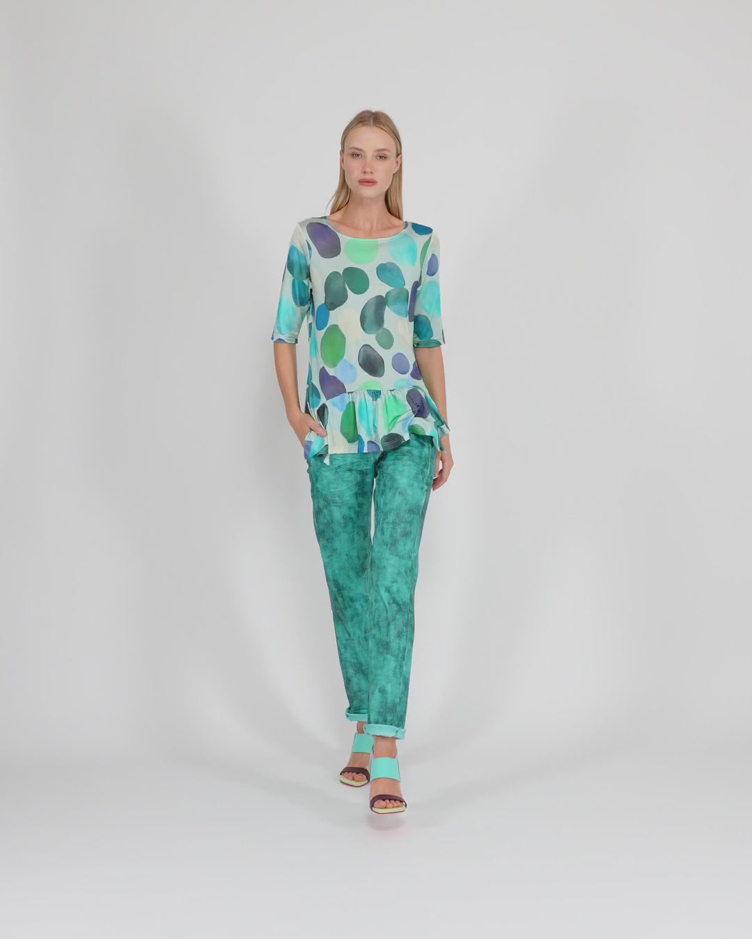 Addison Flouncy Tee, Aqua Dots