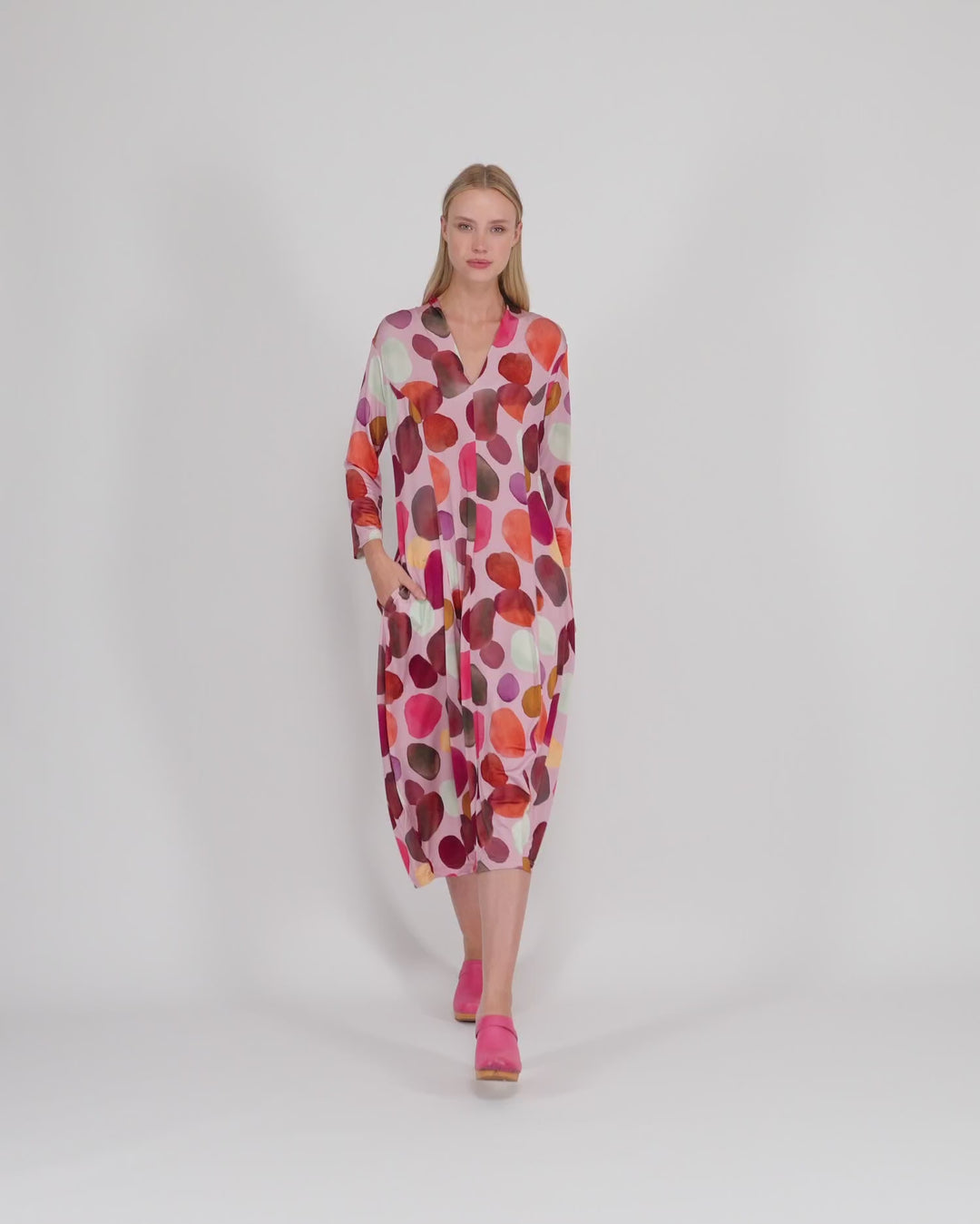 Margarita Cocoon Dress, Magenta Dots