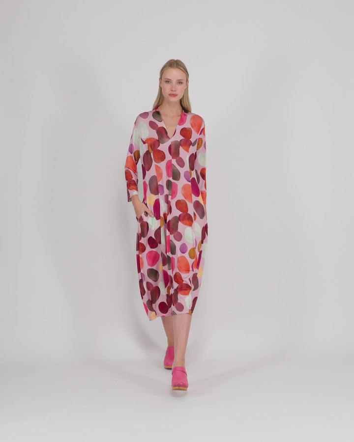 Margarita Cocoon Dress, Magenta Dots