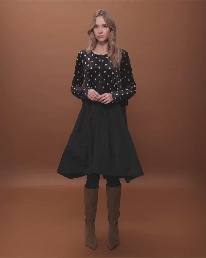 Starfall Cardi Dress, Black/Dots