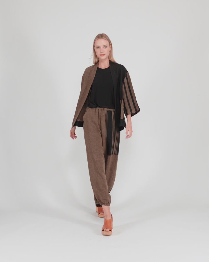 Grotto Linen Jacket, Sepia/Black