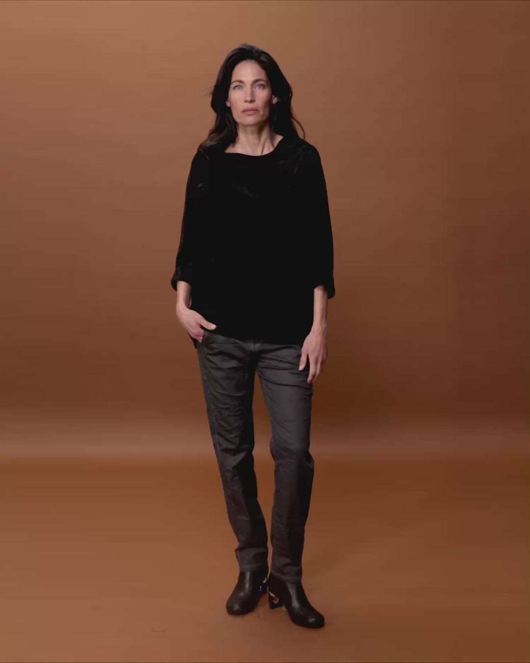 Aster Funnel Pullover Top, Black Flora